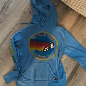 Aviator Nation Sky Blue Hoodie with Rainbow Logo
